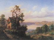unknow artist Landscape with a lake and a gothic church. oil painting reproduction